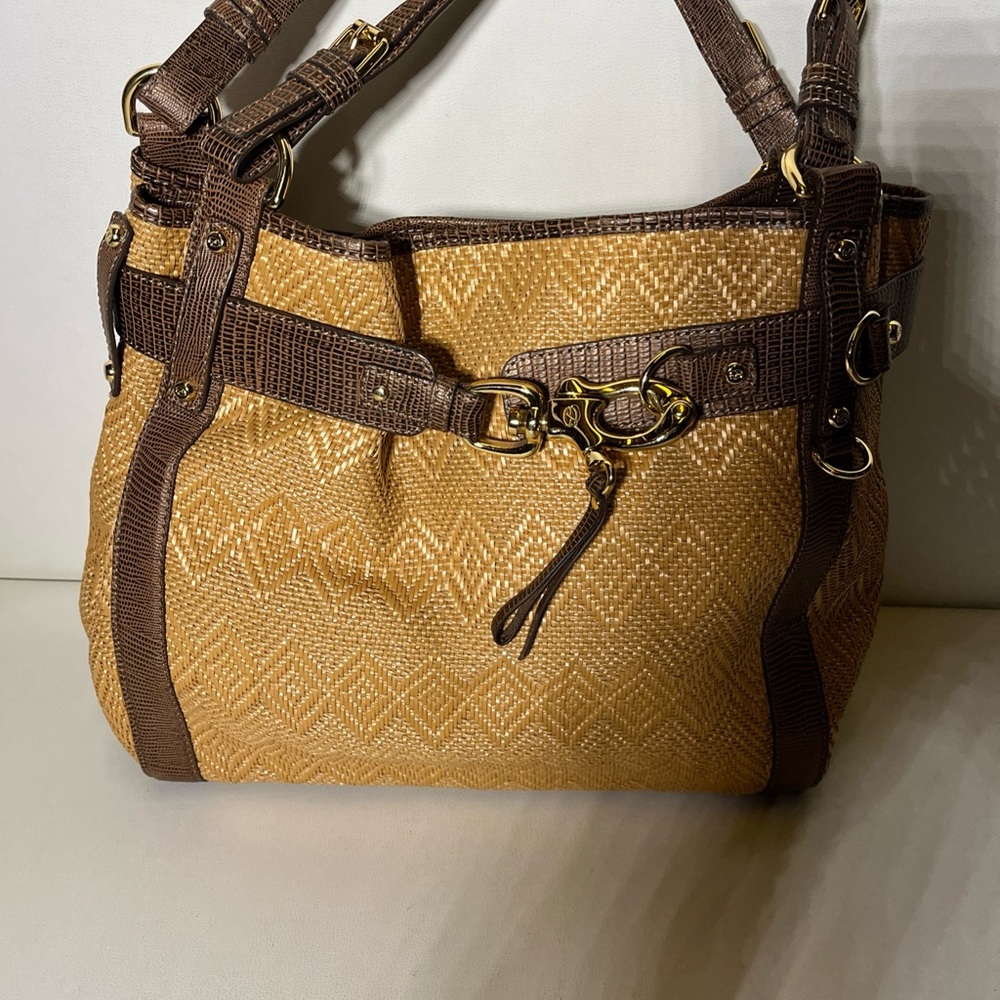 Francesco Biasia Brown and Tan Shoulder Bag with Chevron Design